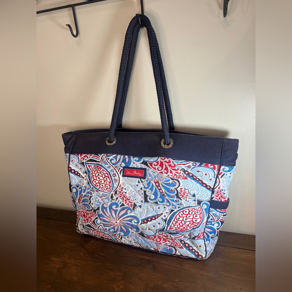 Vera Bradley Seaside Miller Tote Capri Blue Paisley Large Bag Purse Rope Handles